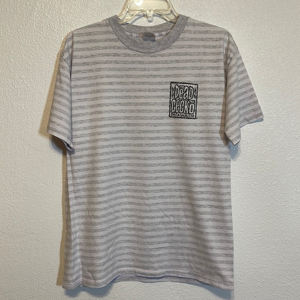 90s Dead Gecko Hawaii Shirt Large Rare Beer Vintage Gray Stripes Brewery L Tee
